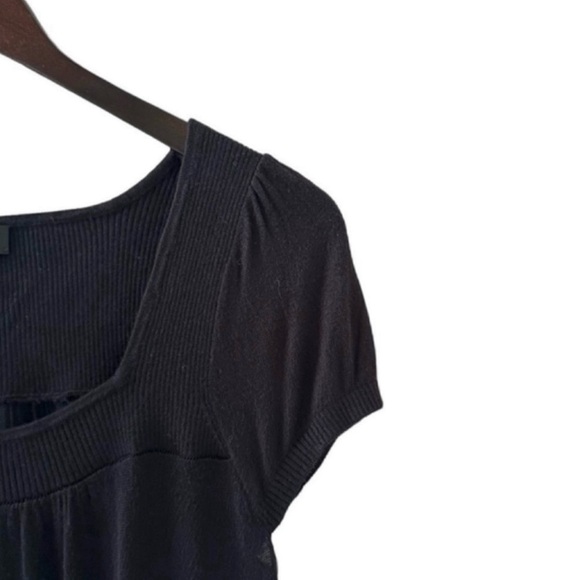 BeBe Black Square Neck Short Sleeve Knit Sweater Size Small - Picture 4 of 6